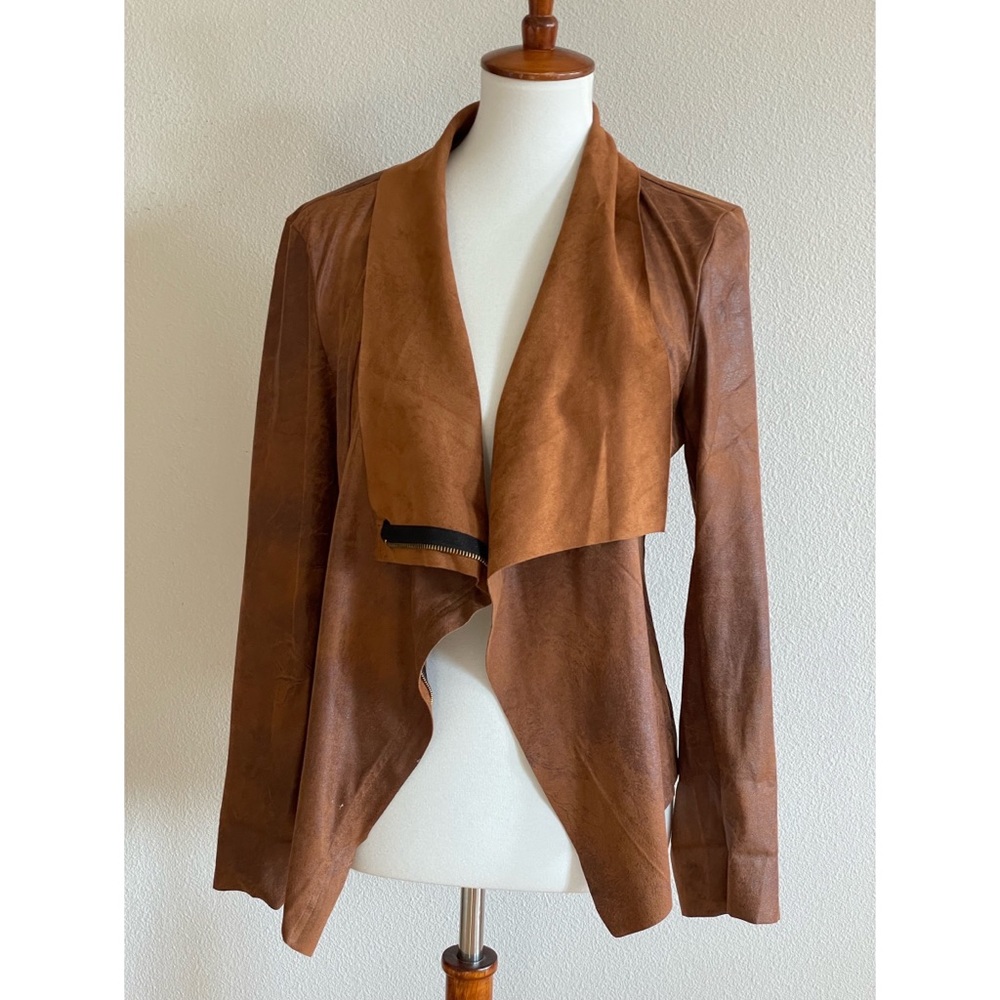 Love Tree Faux Suede Drape Collar Moto Jacket